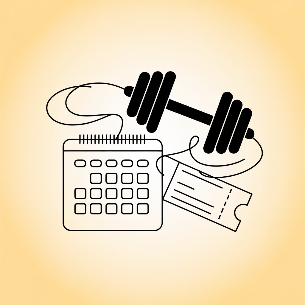Calendar dumbbell ticket icons
